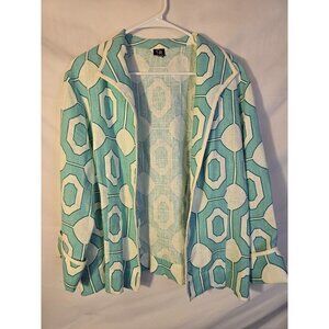 Connie Roberson Blazer Jacket Teal White Career Office Womens Size Large L Linen